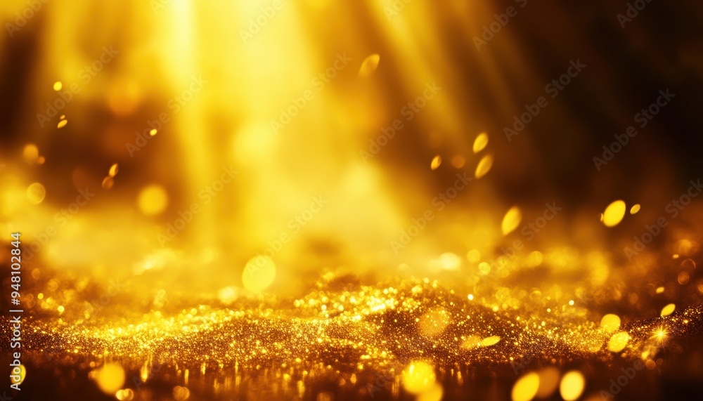 Poster radiant golden light shines through, illuminating sparkling particles and creating a warm, enchantin