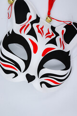 Traditional Japanese Kitsune Mask - Fox Spirit Mask with Red Tassels for Cosplay and Festivals