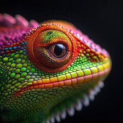 Fototapeta premium A vibrant close-up of a colorful lizard showcasing intricate textures and patterns, highlighting the beauty of nature's diversity.