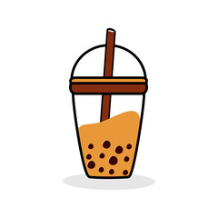 Bubble tea logo design vector illustration template with white background milk tea with shadow