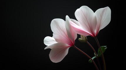 Fototapeta premium Delicate Pink Flowers Against Dark Background