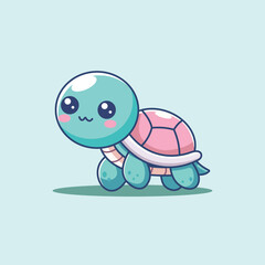 Cute Turtle Walking Cartoon Vector Icon Illustration. Animal Nature Icon Concept Isolated Premium Vector. Flat Cartoon Style