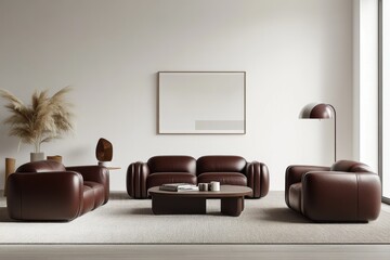 Mockup wall design with armchairs and decoration for a stylish home chill room