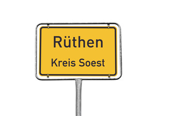 Ortstafel, Rüthen, Kreis Soest, freigestellt als PNG-Datei, (Symbolbild)
