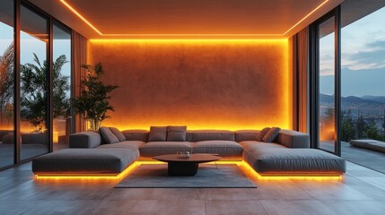 A living room with a couch and a coffee table