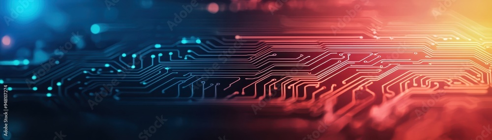 Poster futuristic technology background with vibrant colors and intricate circuit patterns, ideal for digit