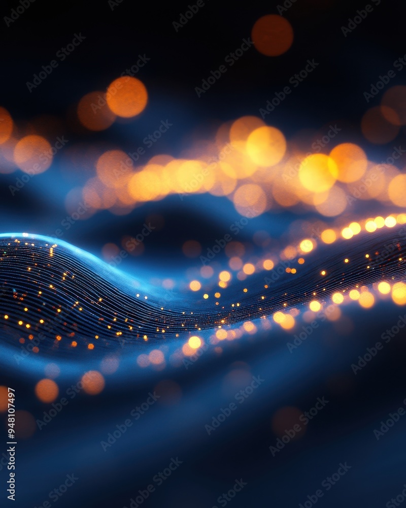 Aufkleber illuminated wave pattern with glowing particles in blue and orange shades, creating an abstract and 