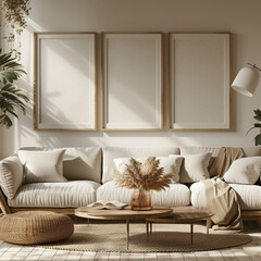 living room picture identity mockup portfolio living sofa canvas comfortable furniture indoor poster apartment floor photo room graphic beige chair image frame interior armchair blank re