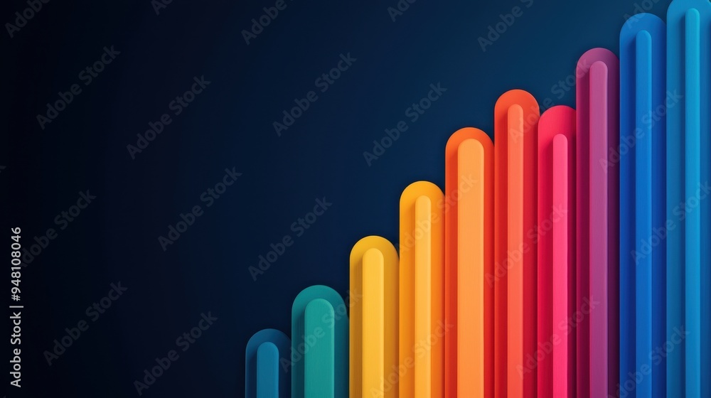 Poster vibrant gradient bars rising on a dark background, representing growth and creativity in design or d