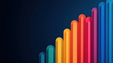 Obraz premium Vibrant gradient bars rising on a dark background, representing growth and creativity in design or data visualization.