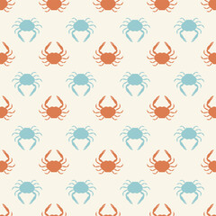 Marine seamless pattern with silhouette crabs. Summer background for textile design, wrapping paper, wallpaper. Vector illustration.