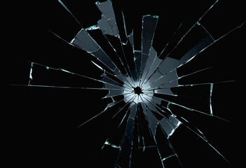 Shattered Glass Broken Impact Point Sharp Edges Thief Window Bullet Black Background