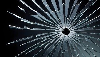 Shattered Glass Broken Impact Point Sharp Edges Thief Window Bullet Black Background