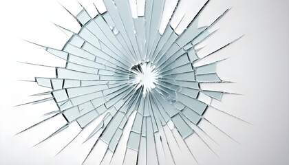 Obraz premium Shattered Glass Broken Impact Point Sharp Edges Thief Window Bullet White Background
