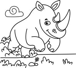 Drawing outline rhinoceros running in the middle of nature.eps