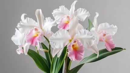 A bouquet of white and pink flowers with yellow centers