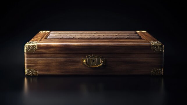 Elegant Wooden Cigar Box with Golden Accents