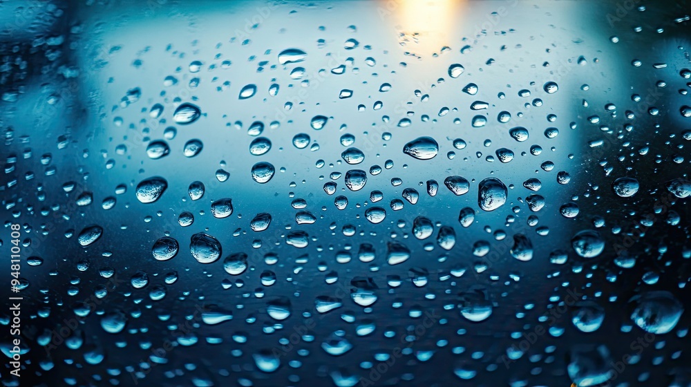 Poster water drops creating intricate patterns on a car windshield during a light rain