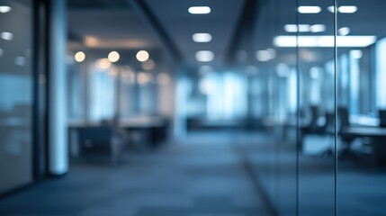 Blurred View Through Glass Partition in a Modern Office