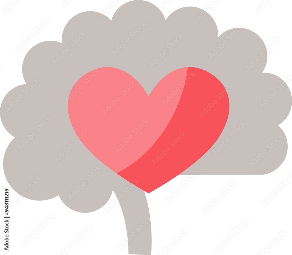 Poster a brain with a heart symbolizes the balance of logic and emotion.