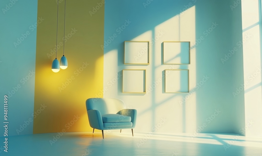 Poster design of interior space in a minimalistic color scheme. rendering in 3d.