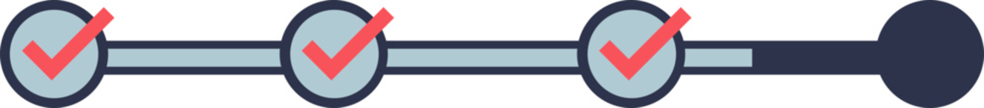 A linear progress tracker with three checked milestones, symbolizing task completion.