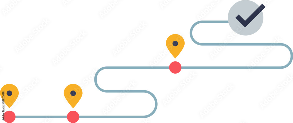 Poster abstract roadmap with checkpoints and a tick mark indicating goal achievement.