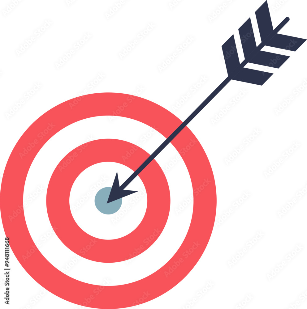 Poster dart in bullseye of target, symbolizing precision in goal setting.