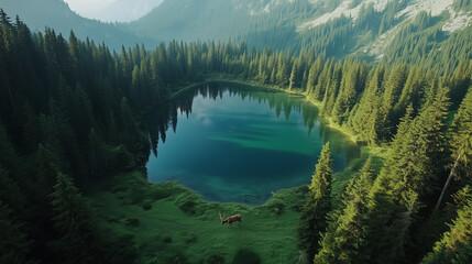 Large Lake Surrounded Trees