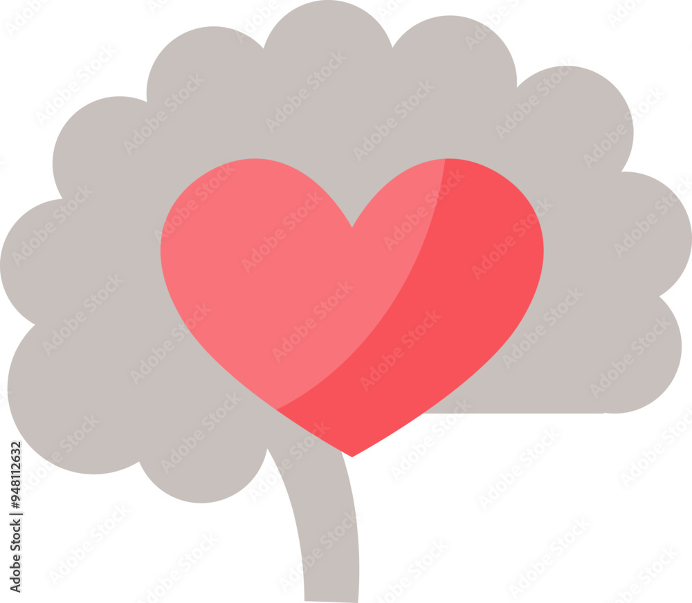 Poster a red heart connected to a brain, symbolizing the unity of emotion and thought, representing empathy
