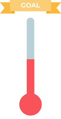 Illustration of a fundraising thermometer with red level rising towards a 'GOAL' banner.