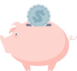 Piggy bank with coin symbolizing retirement savings.