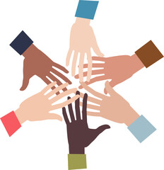 Illustration of diverse hands joined together in unity.
