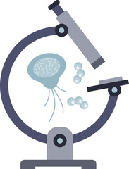 Cartoon of microscope viewing bacteria, symbolizing scientific research and microbiology.
