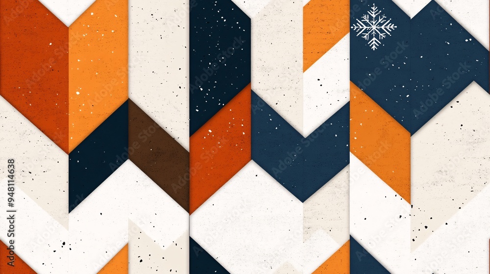 Poster winter geometric pattern: abstract winter pattern with warm and cool colors, featuring geometric sha