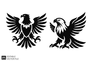 Obraz premium eagle set Isolated vector graphic illustration design in black and white silhouette for clip art templates