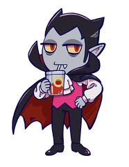 Illustration of vampire drinking tomato juice