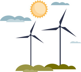A graphic of a wind turbine with three blades against a clear background, symbolizing renewable energy. © VectorMine