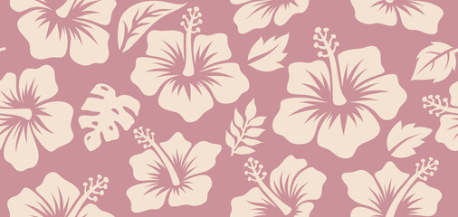 Aloha hibiscus flower Hawaiian tropical seamless pattern. nature floral abstract back ground. © andin