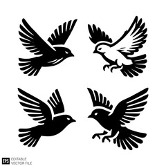 Obraz premium set of bird Isolated vector graphic illustration design in black and white silhouette for clip art templates