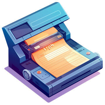 blue printer printing orange paper clip art preview