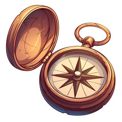 A detailed illustration clipart of a classic compass with a brass finish. The compass is set against a transparent background, emphasizing its utility for navigation.