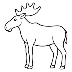 Vector Design Childish Contour Drawing of a Rounded Moose in Profile - Full Body Illustration