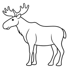Vector Design Childish Contour Drawing of a Rounded Moose in Profile - Full Body Illustration
