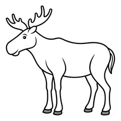 Vector Design Childish Contour Drawing of a Rounded Moose in Profile - Full Body Illustration