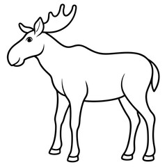 Vector Design Childish Contour Drawing of a Rounded Moose in Profile - Full Body Illustration