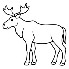 Vector Design Childish Contour Drawing of a Rounded Moose in Profile - Full Body Illustration