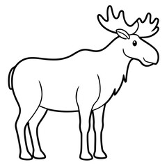 Vector Design Childish Contour Drawing of a Rounded Moose in Profile - Full Body Illustration