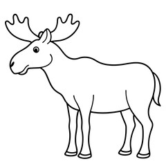 Vector Design Childish Contour Drawing of a Rounded Moose in Profile - Full Body Illustration