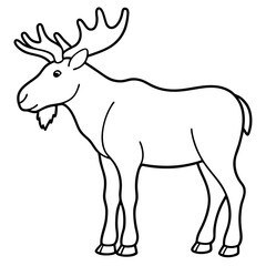 Vector Design Childish Contour Drawing of a Rounded Moose in Profile - Full Body Illustration